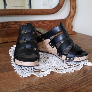 Black strap wedge sandal